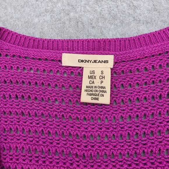 DKNY Jeans Women's Size S Magenta Crochet Knit Button Front Cardigan Sweater - Picture 4 of 10